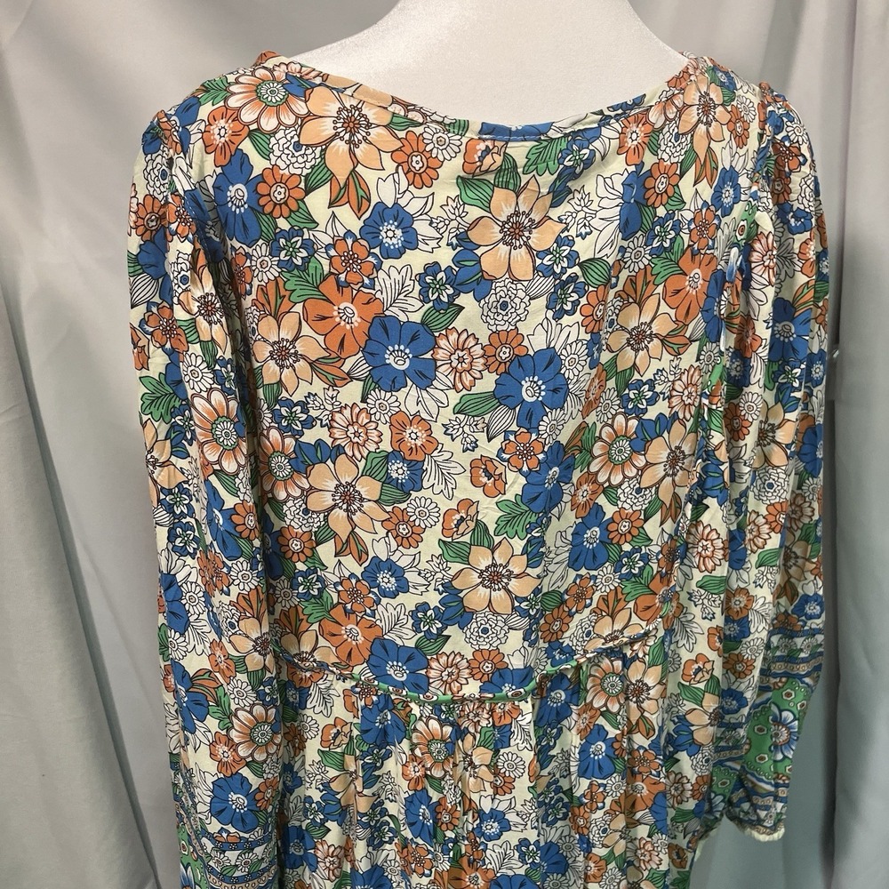 Bluetime Women Dress Boho V-Neck 3/4 Sleeve Babydoll Floral Festival Flowy 2XL - Picture 5 of 14